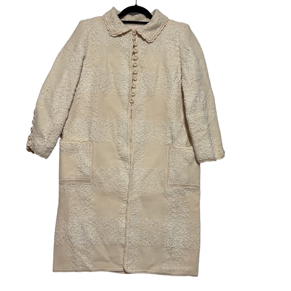 Vtg Solt Of California Long Cardigan Jacket Cream Textured Nubby Knit Size 40x37